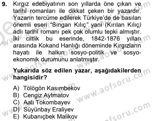 Çağdaş Türk Edebiyatları 2 Dersi 2013 - 2014 Yılı Tek Ders Sınav Soruları 9. Soru