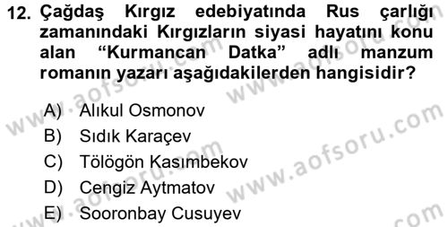 Çağdaş Türk Edebiyatları 2 Dersi 2015 - 2016 Yılı Tek Ders Sınav Soruları 12. Soru