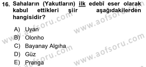 Çağdaş Türk Edebiyatları 2 Dersi 2015 - 2016 Yılı Tek Ders Sınav Soruları 16. Soru