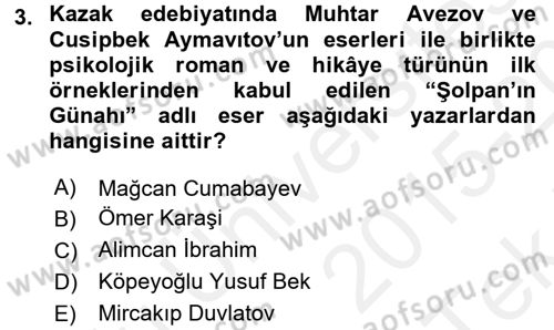 Çağdaş Türk Edebiyatları 2 Dersi 2015 - 2016 Yılı Tek Ders Sınav Soruları 3. Soru