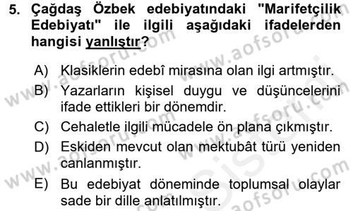 Çağdaş Türk Edebiyatları 2 Dersi 2015 - 2016 Yılı Tek Ders Sınav Soruları 5. Soru