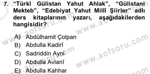 Çağdaş Türk Edebiyatları 2 Dersi 2015 - 2016 Yılı Tek Ders Sınav Soruları 7. Soru