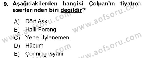 Çağdaş Türk Edebiyatları 2 Dersi 2015 - 2016 Yılı Tek Ders Sınav Soruları 9. Soru