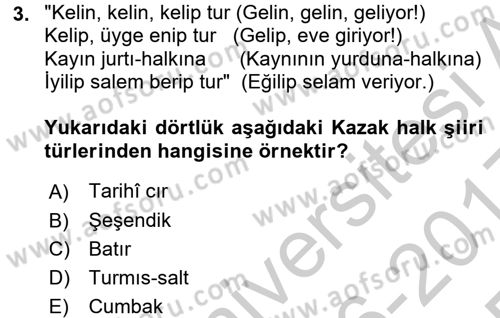 Çağdaş Türk Edebiyatları 2 Dersi 2016 - 2017 Yılı 3 Ders Sınav Soruları 3. Soru