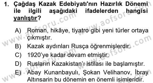 Çağdaş Türk Edebiyatları 2 Dersi 2017 - 2018 Yılı 3 Ders Sınav Soruları 1. Soru