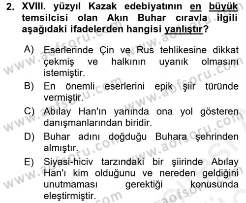 Çağdaş Türk Edebiyatları 2 Dersi 2017 - 2018 Yılı 3 Ders Sınav Soruları 2. Soru
