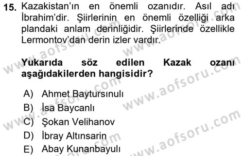 Çağdaş Türk Edebiyatları 2 Dersi 2017 - 2018 Yılı (Vize) Ara Sınav Soruları 15. Soru