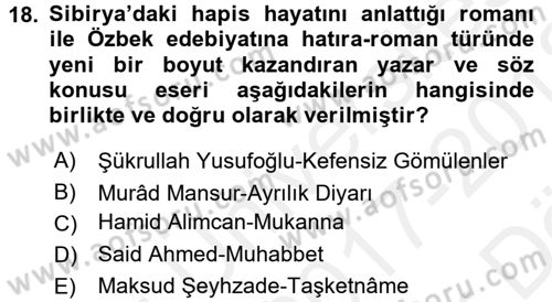 Çağdaş Türk Edebiyatları 2 Dersi 2017 - 2018 Yılı (Vize) Ara Sınav Soruları 18. Soru