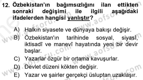 Çağdaş Türk Edebiyatları 2 Dersi 2018 - 2019 Yılı (Vize) Ara Sınav Soruları 12. Soru