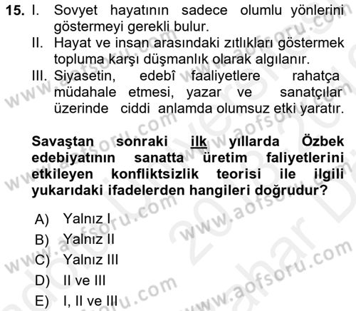 Çağdaş Türk Edebiyatları 2 Dersi 2018 - 2019 Yılı (Vize) Ara Sınav Soruları 15. Soru