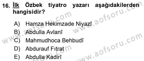 Çağdaş Türk Edebiyatları 2 Dersi 2018 - 2019 Yılı (Vize) Ara Sınav Soruları 16. Soru