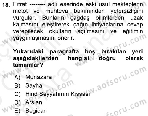 Çağdaş Türk Edebiyatları 2 Dersi 2018 - 2019 Yılı (Vize) Ara Sınav Soruları 18. Soru