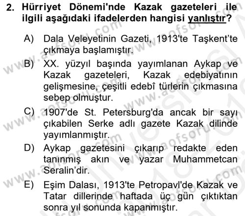 Çağdaş Türk Edebiyatları 2 Dersi 2018 - 2019 Yılı (Vize) Ara Sınav Soruları 2. Soru