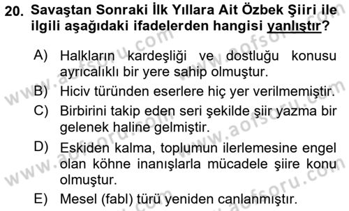 Çağdaş Türk Edebiyatları 2 Dersi 2018 - 2019 Yılı (Vize) Ara Sınav Soruları 20. Soru