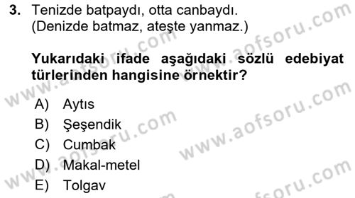 Çağdaş Türk Edebiyatları 2 Dersi 2018 - 2019 Yılı (Vize) Ara Sınav Soruları 3. Soru