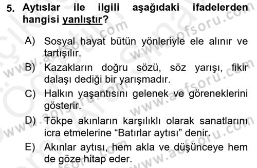 Çağdaş Türk Edebiyatları 2 Dersi 2018 - 2019 Yılı (Vize) Ara Sınav Soruları 5. Soru