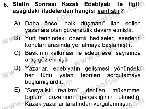 Çağdaş Türk Edebiyatları 2 Dersi 2018 - 2019 Yılı (Vize) Ara Sınav Soruları 6. Soru