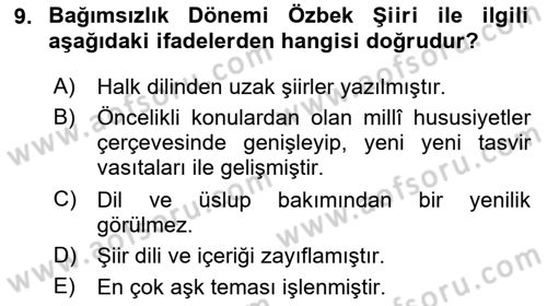 Çağdaş Türk Edebiyatları 2 Dersi 2018 - 2019 Yılı (Vize) Ara Sınav Soruları 9. Soru