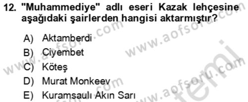 Çağdaş Türk Edebiyatları 2 Dersi 2021 - 2022 Yılı (Vize) Ara Sınav Soruları 12. Soru