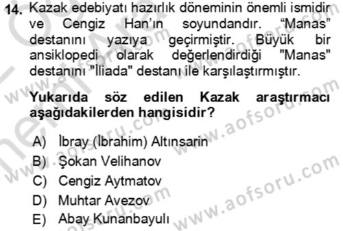 Çağdaş Türk Edebiyatları 2 Dersi 2021 - 2022 Yılı (Vize) Ara Sınav Soruları 14. Soru