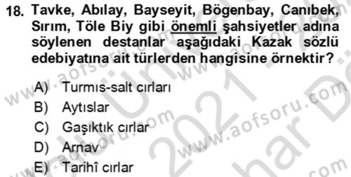 Çağdaş Türk Edebiyatları 2 Dersi 2021 - 2022 Yılı (Vize) Ara Sınav Soruları 18. Soru