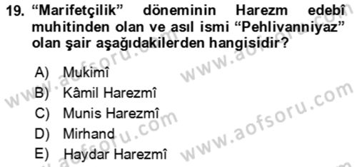 Çağdaş Türk Edebiyatları 2 Dersi 2021 - 2022 Yılı (Vize) Ara Sınav Soruları 19. Soru