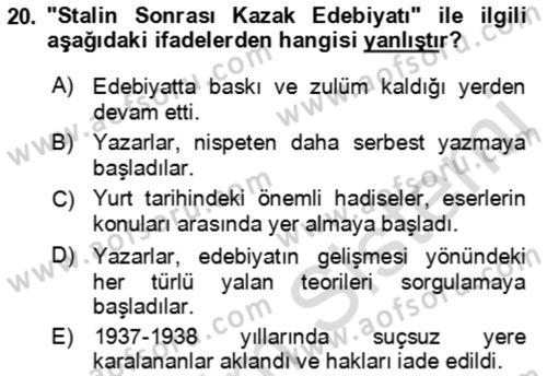 Çağdaş Türk Edebiyatları 2 Dersi 2021 - 2022 Yılı (Vize) Ara Sınav Soruları 20. Soru