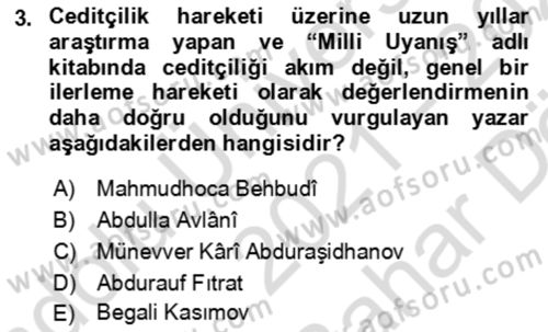 Çağdaş Türk Edebiyatları 2 Dersi 2021 - 2022 Yılı (Vize) Ara Sınav Soruları 3. Soru