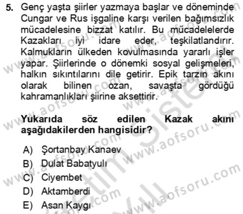 Çağdaş Türk Edebiyatları 2 Dersi 2021 - 2022 Yılı (Vize) Ara Sınav Soruları 5. Soru