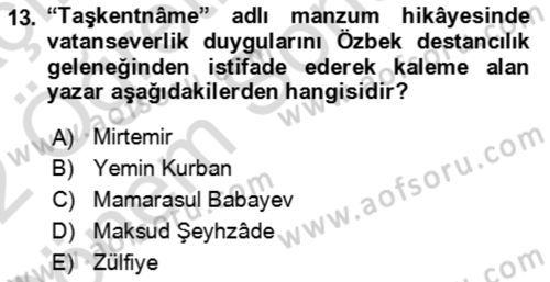 Çağdaş Türk Edebiyatları 2 Dersi 2021 - 2022 Yılı (Final) Dönem Sonu Sınav Soruları 13. Soru