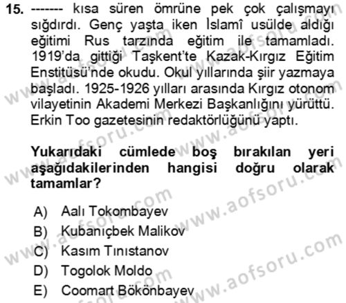 Çağdaş Türk Edebiyatları 2 Dersi 2021 - 2022 Yılı (Final) Dönem Sonu Sınav Soruları 15. Soru