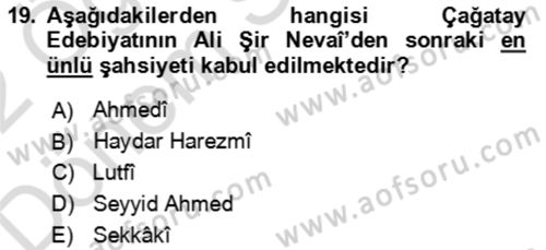 Çağdaş Türk Edebiyatları 2 Dersi 2021 - 2022 Yılı (Final) Dönem Sonu Sınav Soruları 19. Soru