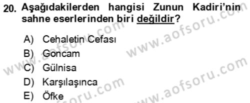 Çağdaş Türk Edebiyatları 2 Dersi 2021 - 2022 Yılı (Final) Dönem Sonu Sınav Soruları 20. Soru