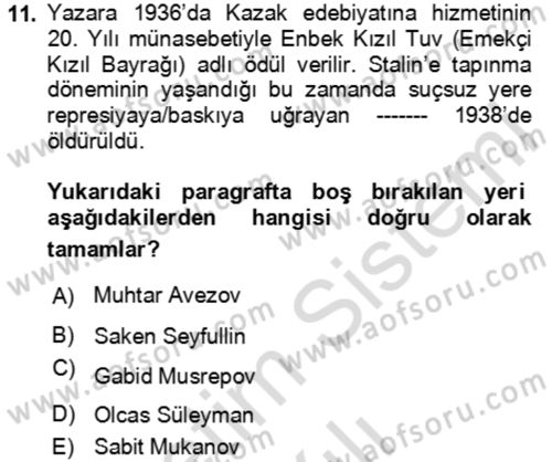 Çağdaş Türk Edebiyatları 2 Dersi 2023 - 2024 Yılı (Vize) Ara Sınav Soruları 11. Soru