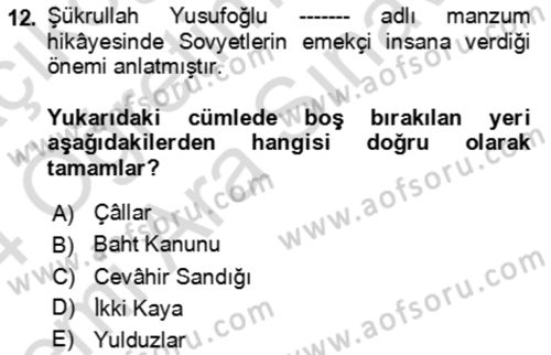 Çağdaş Türk Edebiyatları 2 Dersi 2023 - 2024 Yılı (Vize) Ara Sınav Soruları 12. Soru