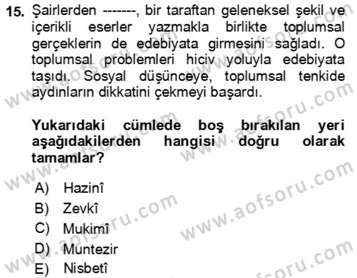 Çağdaş Türk Edebiyatları 2 Dersi 2023 - 2024 Yılı (Vize) Ara Sınav Soruları 15. Soru