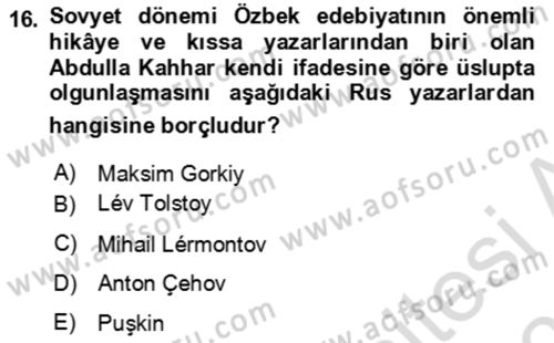 Çağdaş Türk Edebiyatları 2 Dersi 2023 - 2024 Yılı (Vize) Ara Sınav Soruları 16. Soru