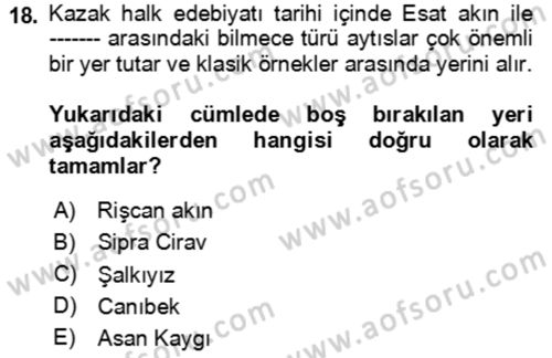 Çağdaş Türk Edebiyatları 2 Dersi 2023 - 2024 Yılı (Vize) Ara Sınav Soruları 18. Soru