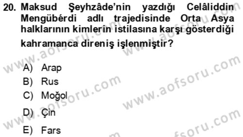 Çağdaş Türk Edebiyatları 2 Dersi 2023 - 2024 Yılı (Vize) Ara Sınav Soruları 20. Soru