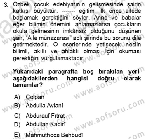 Çağdaş Türk Edebiyatları 2 Dersi 2023 - 2024 Yılı (Vize) Ara Sınav Soruları 3. Soru