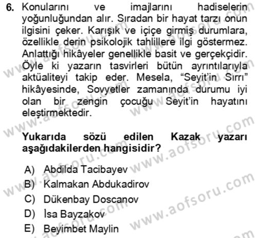 Çağdaş Türk Edebiyatları 2 Dersi 2023 - 2024 Yılı (Vize) Ara Sınav Soruları 6. Soru