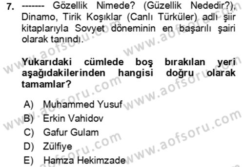 Çağdaş Türk Edebiyatları 2 Dersi 2023 - 2024 Yılı (Vize) Ara Sınav Soruları 7. Soru