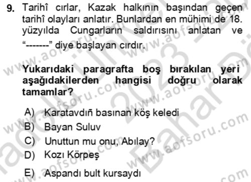 Çağdaş Türk Edebiyatları 2 Dersi 2023 - 2024 Yılı (Vize) Ara Sınav Soruları 9. Soru
