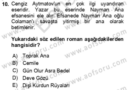 Çağdaş Türk Edebiyatları 2 Dersi 2023 - 2024 Yılı (Final) Dönem Sonu Sınav Soruları 10. Soru