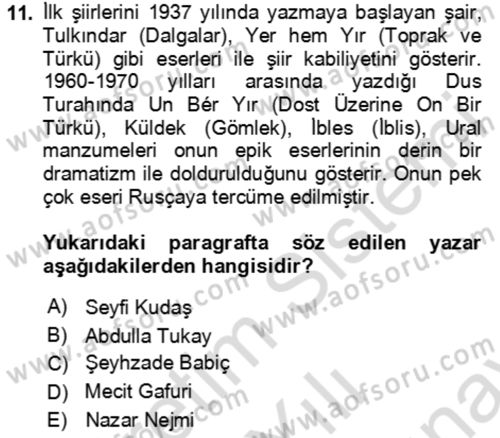 Çağdaş Türk Edebiyatları 2 Dersi 2023 - 2024 Yılı (Final) Dönem Sonu Sınav Soruları 11. Soru