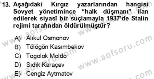 Çağdaş Türk Edebiyatları 2 Dersi 2023 - 2024 Yılı (Final) Dönem Sonu Sınav Soruları 13. Soru
