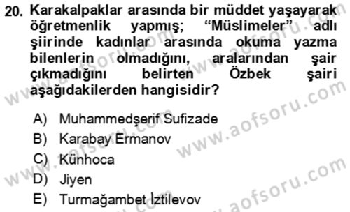 Çağdaş Türk Edebiyatları 2 Dersi 2023 - 2024 Yılı (Final) Dönem Sonu Sınav Soruları 20. Soru