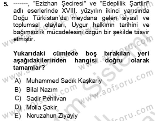 Çağdaş Türk Edebiyatları 2 Dersi 2023 - 2024 Yılı (Final) Dönem Sonu Sınav Soruları 5. Soru