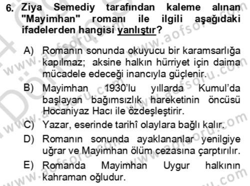 Çağdaş Türk Edebiyatları 2 Dersi 2023 - 2024 Yılı (Final) Dönem Sonu Sınav Soruları 6. Soru