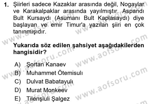 Çağdaş Türk Edebiyatları 2 Dersi 2024 - 2025 Yılı (Final) Dönem Sonu Sınav Soruları 1. Soru